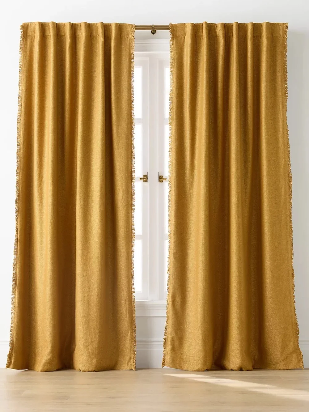 Anthropologie Luxe Linen Blend Woven Blackout Curtain golden ochre